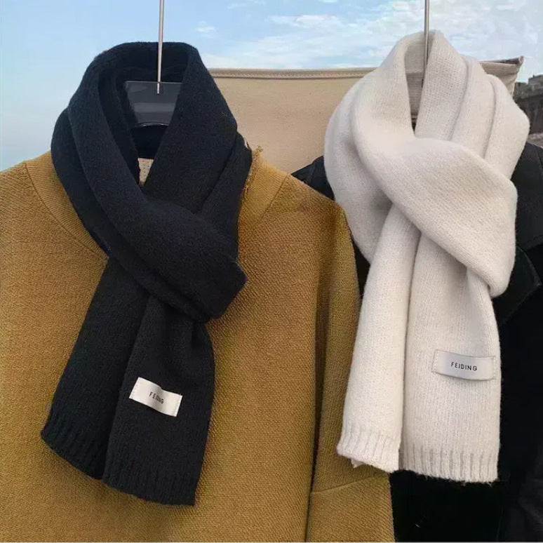 Unisex Solid Color Knitted Wool Scarf Winter Warm Neck Wrap