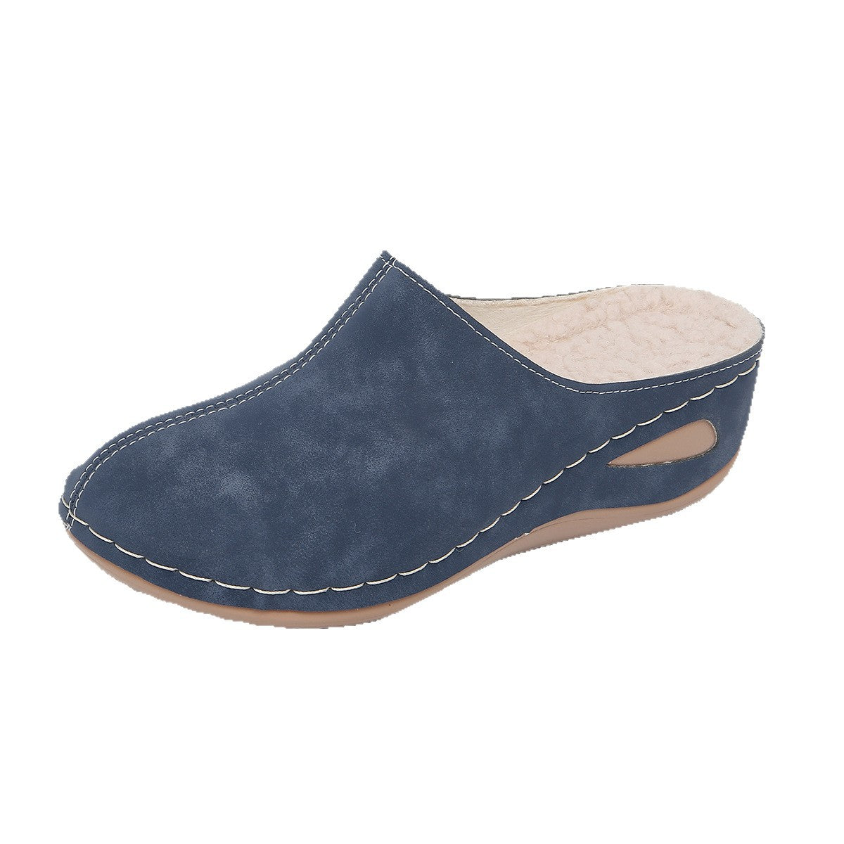 Women's Fleece-Lined Wedge Slippers Closed-Toe Warm Plush House Shoes teemdrop