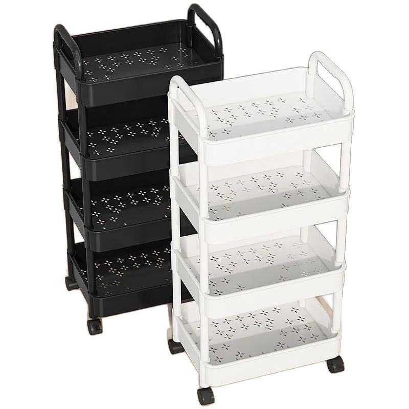 Foldable Multi-Layer Plastic Rolling Storage Cart with Wheels for Kitchen and Bathroom teemdrop