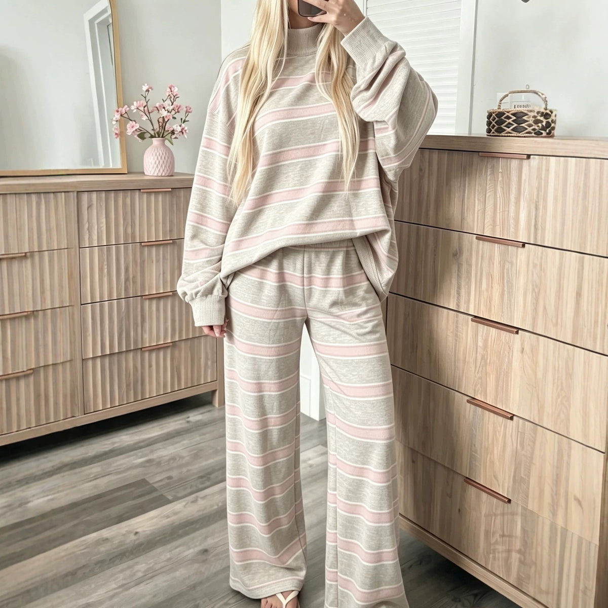 Striped fashion casual simple ladies suit teemdrop