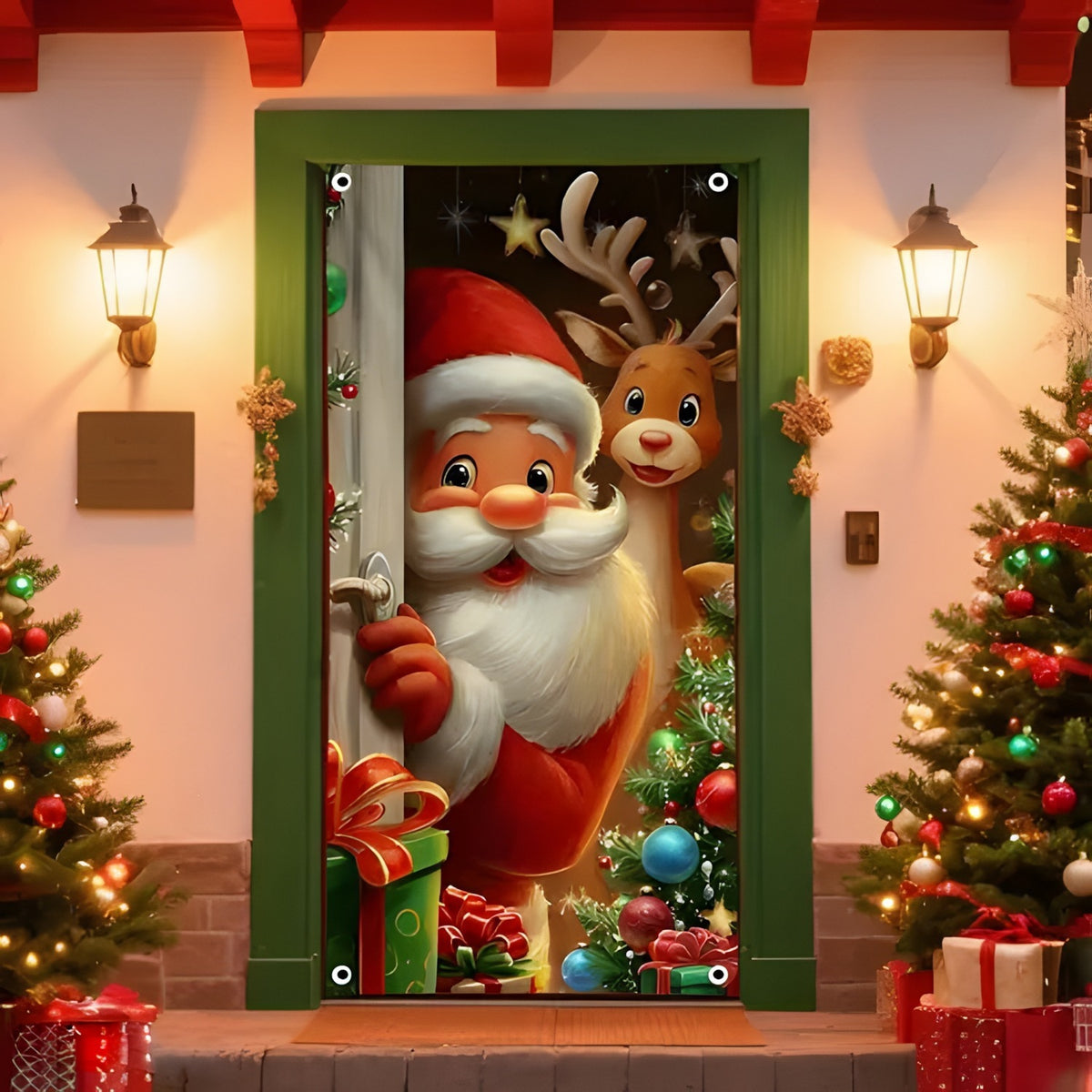 Christmas Santa Claus Polyester Door Cover Decoration 90x180cm teemdrop