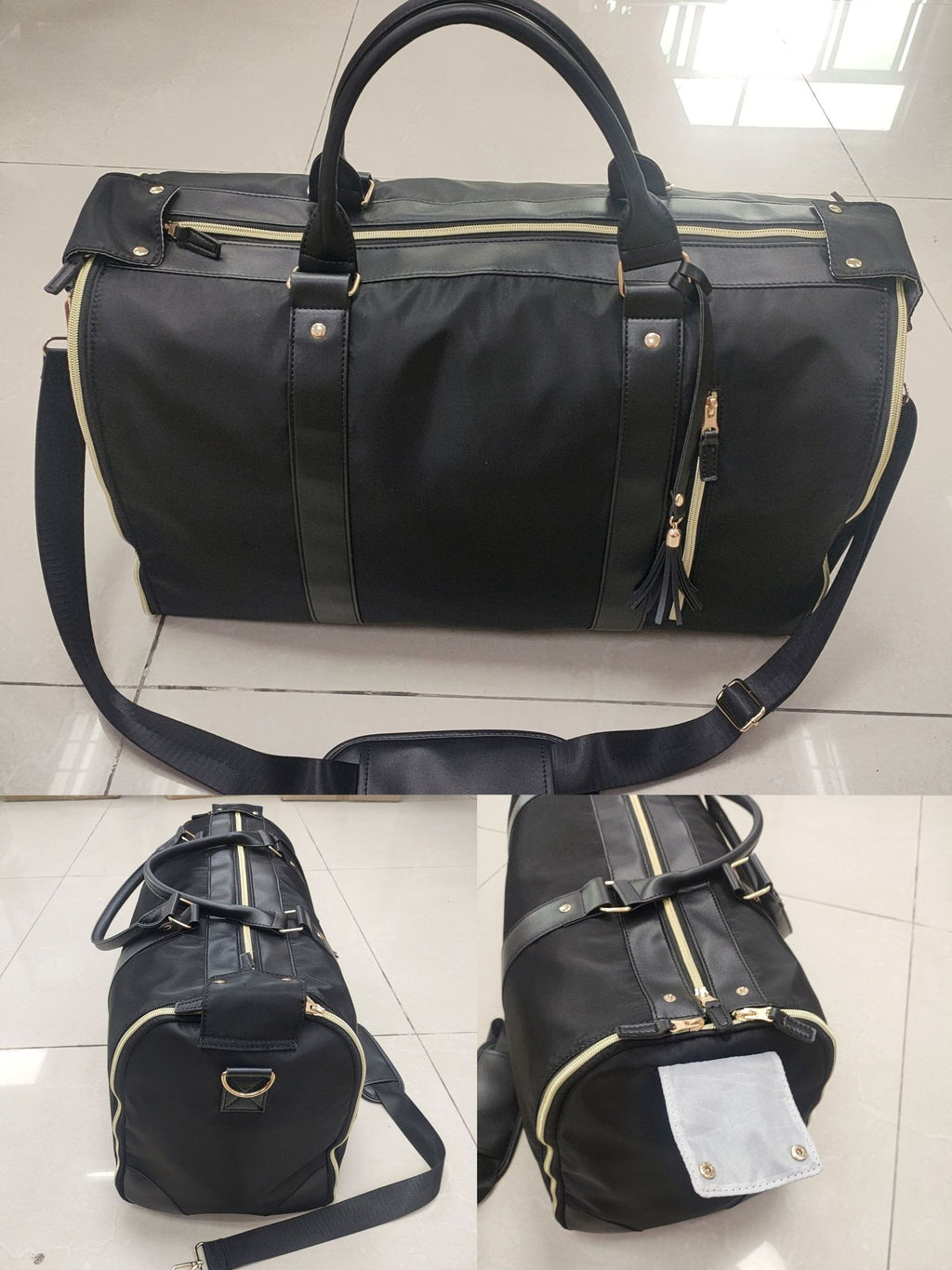 Large Capacity PU Leather Canvas Travel Duffel Bag
