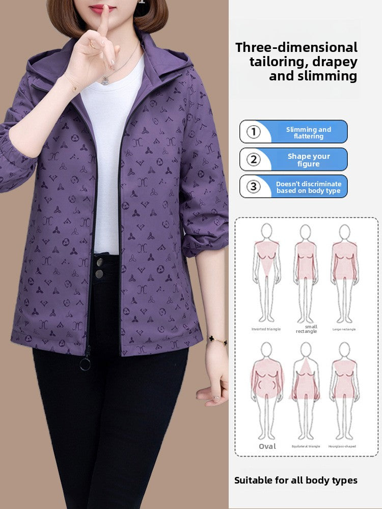 Women Reversible Hooded Long Sleeve Loose Polyester Windbreaker Jacket teemdrop