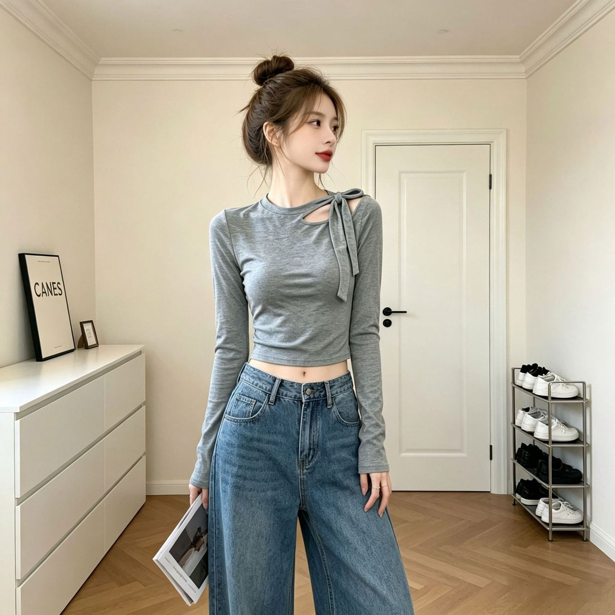 Women's Round Neck Long Sleeve T-Shirt Color Block Slim Fit Soft Top teemdrop