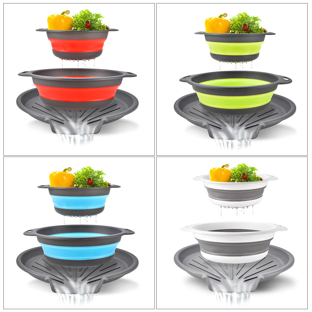 Silicone Collapsible Kitchen Washbasin with Adjustable Base, Dual-Handle Fruit and Vegetable Draining Basket