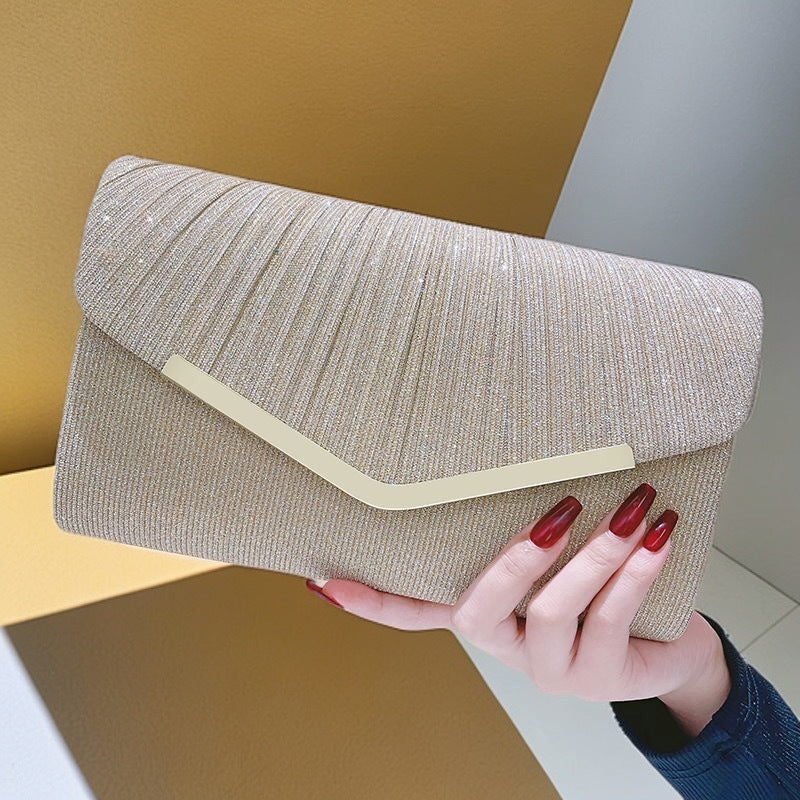 Women?s Shiny Pleated Large Capacity Handbag Evening Clutch Crossbody Bag teemdrop