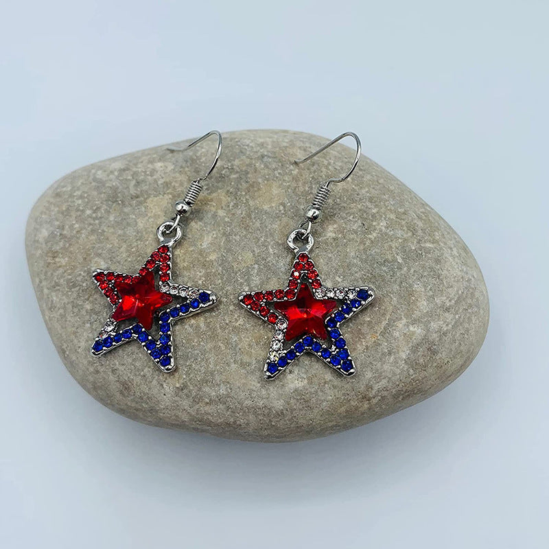 Zircon Inlay Five-Pointed Star Pendant Necklace Earrings teemdrop