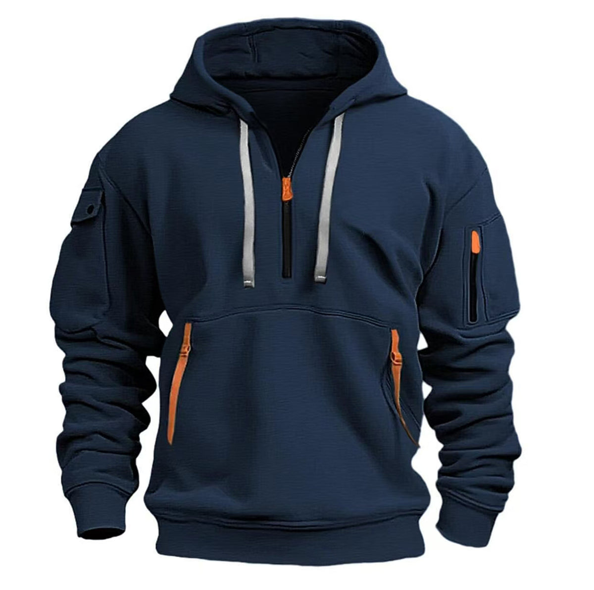 Men's fleece-lined warm hooded zipper pullover sweater teemdrop