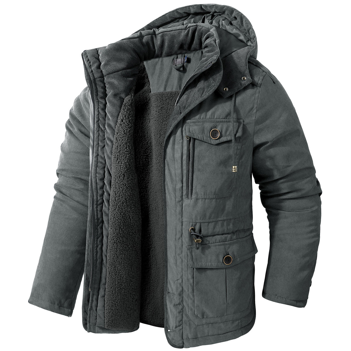 Men's Lambswool Blend Hooded Vest Thickened Multi-Pocket Sleeveless Jacket