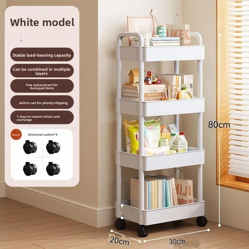 Foldable Multi-Layer Plastic Rolling Storage Cart with Wheels for Kitchen and Bathroom teemdrop