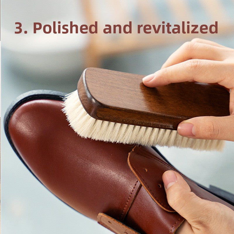 Natural Horsehair Wooden Handle Shoe Care Cleaning Polishing Brush Kit teemdrop