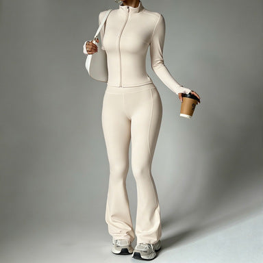 Lady's sleeveless zipper yoga set teemdrop