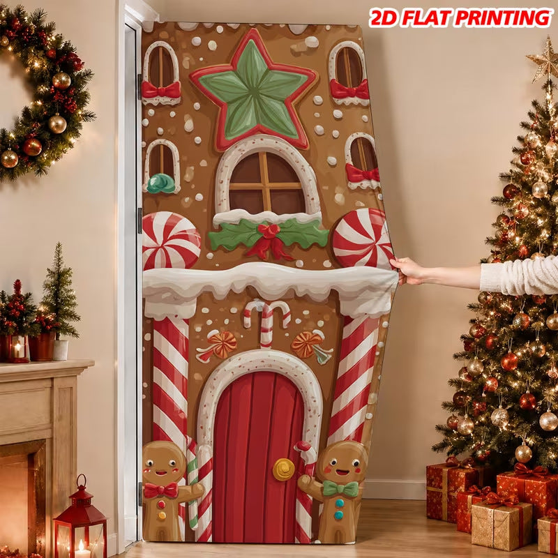 Milk Silk Christmas Door Banner Reindeer Santa Claus Design Festive Party Decoration Hanging Cloth for Home Living Room Bedroom teemdrop