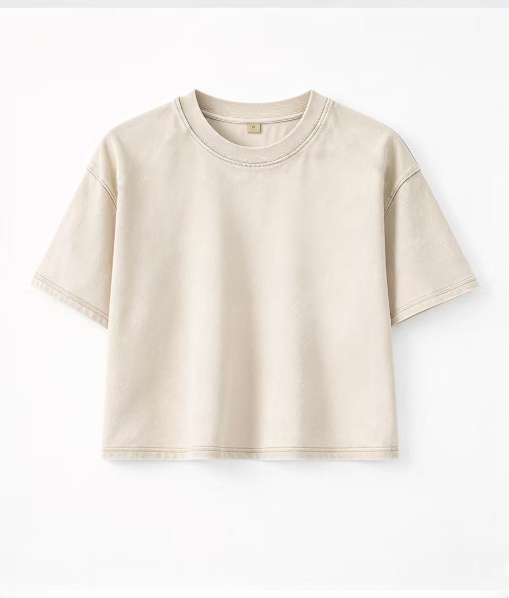 Pure Cotton Cropped Drop Shoulder Short Sleeve T-Shirt teemdrop