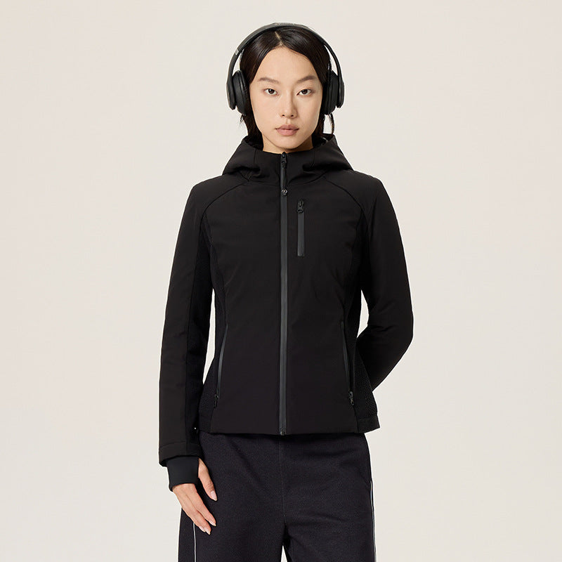 Women's Merino Wool Blend Goose Down Stand Collar Slim Fit Jacket teemdrop