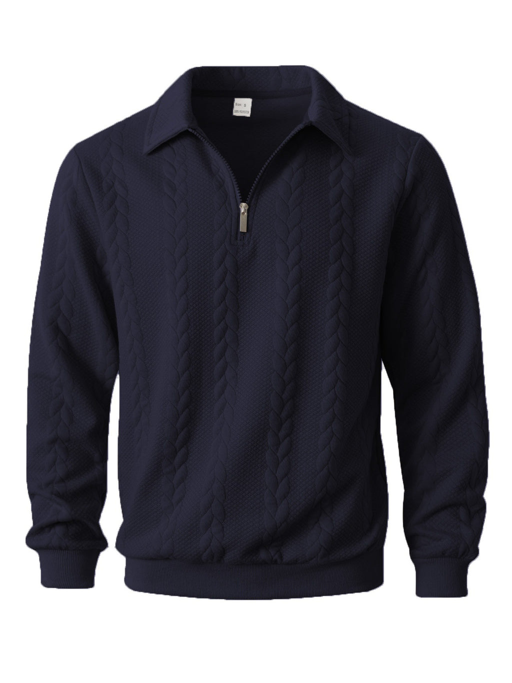 Men Jacquard Lapel Zip Up Jacket Casual Long Sleeve Sweatshirt teemdrop