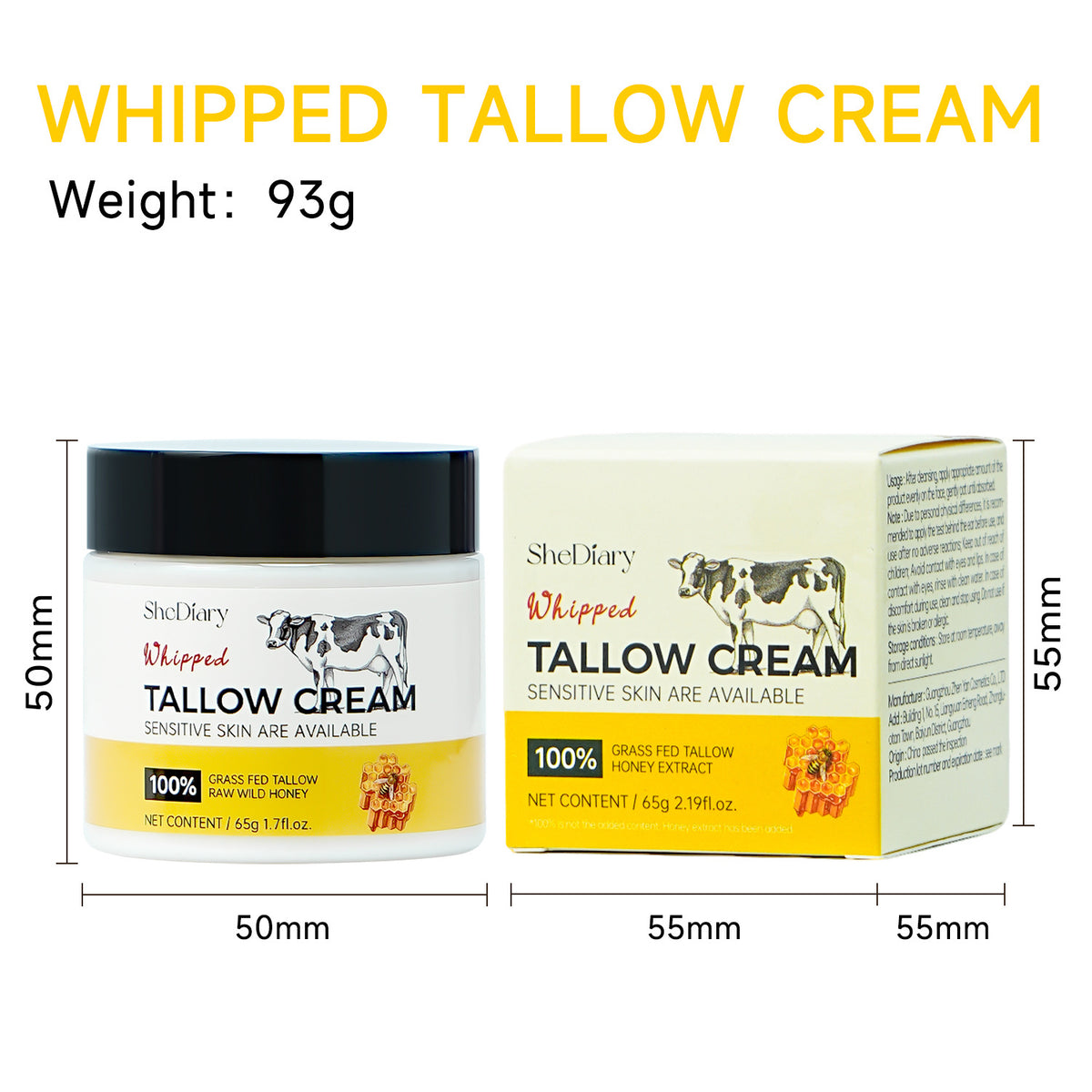 Beef Tallow Deeply Moisturizing and Repairing Face Cream 65g for All Skin Types teemdrop