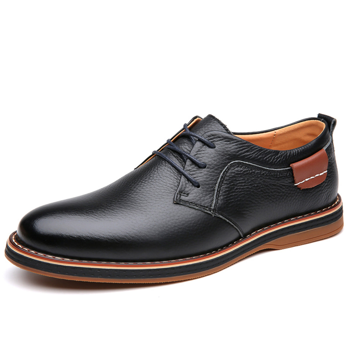 Hand-Stitched Genuine Leather Business Casual Men's Shoes with Soft Rubber Sole teemdrop