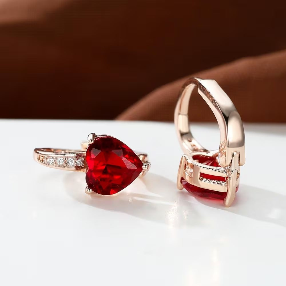 Women's Heart-Shaped Zircon Inlay Copper Earrings teemdrop