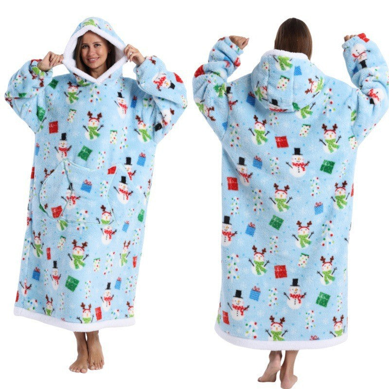 Women Men Winter Thickened Warm Hooded Blanket Pajamas teemdrop
