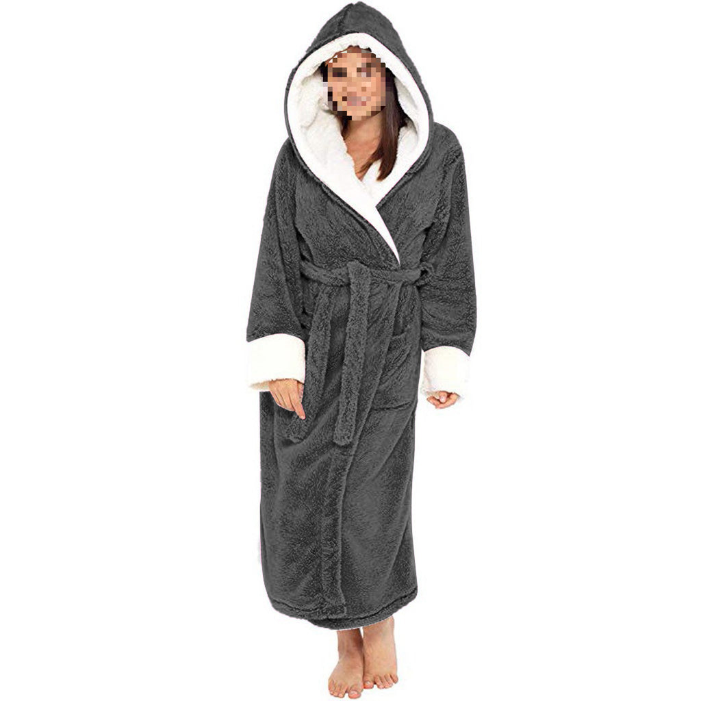 Women's Long Silver Fox Velvet Bathrobe with Belt Thick Winter Home Lounge Robe teemdrop