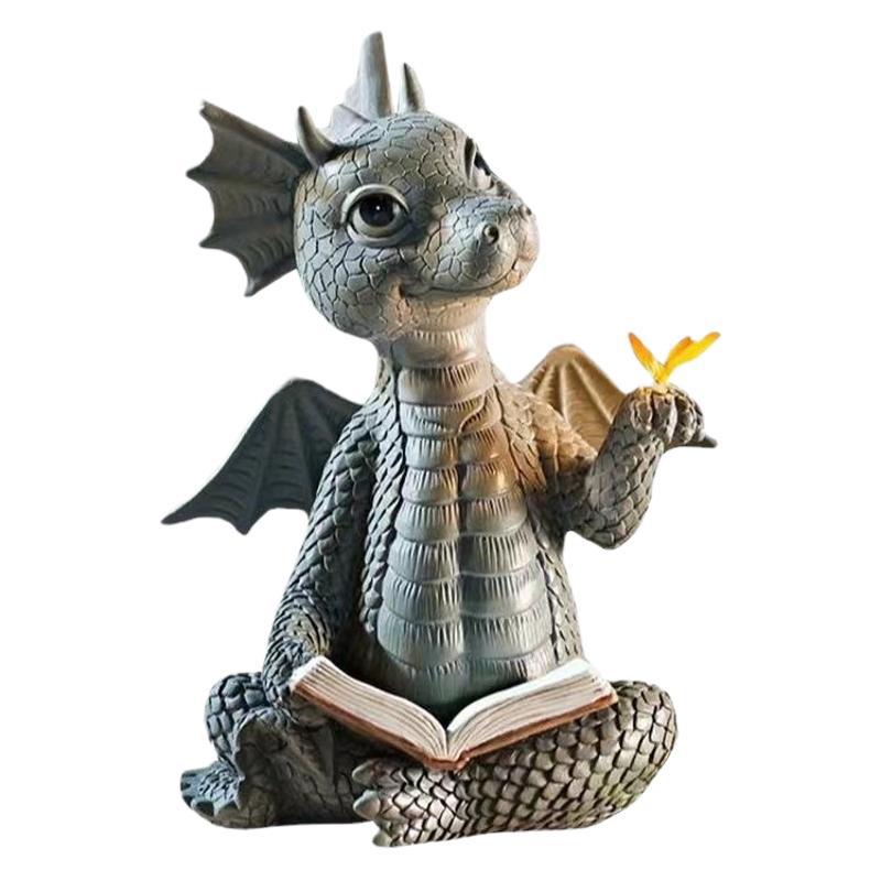 Resin Dinosaur Dragon Figurine Window Door Garden Decoration Ornament teemdrop