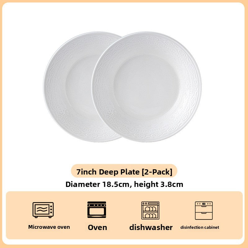 High Relief Porcelain Dinner Plate Bohemian Style Deep Round Serving Dish