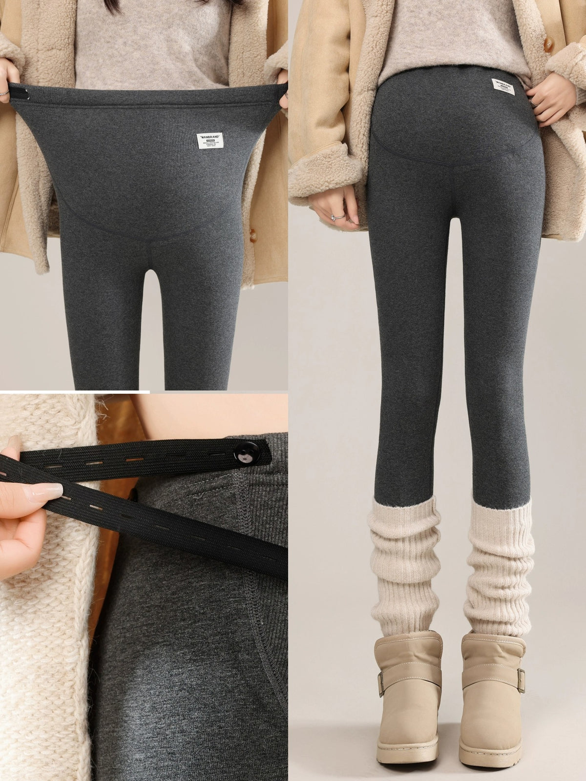 Maternity Leggings Fleece Lined Thickened Warm Cotton Pants