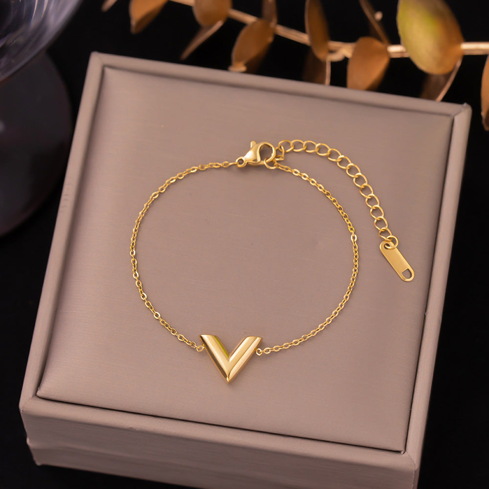 Women's Titanium Steel Inlaid Charm Bracelet Versatile Fashion Jewelry teemdrop