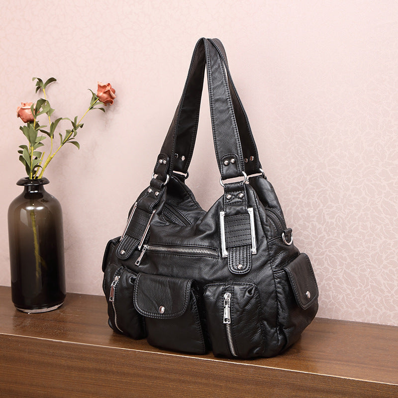 Vintage PU Leather Tote Bag with Adjustable Strap