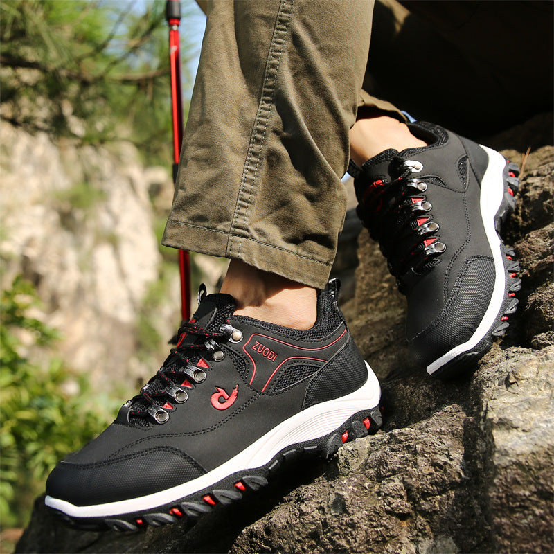 Men's Low-Top Hiking Shoes Synthetic Leather Lace-Up Sneakers teemdrop