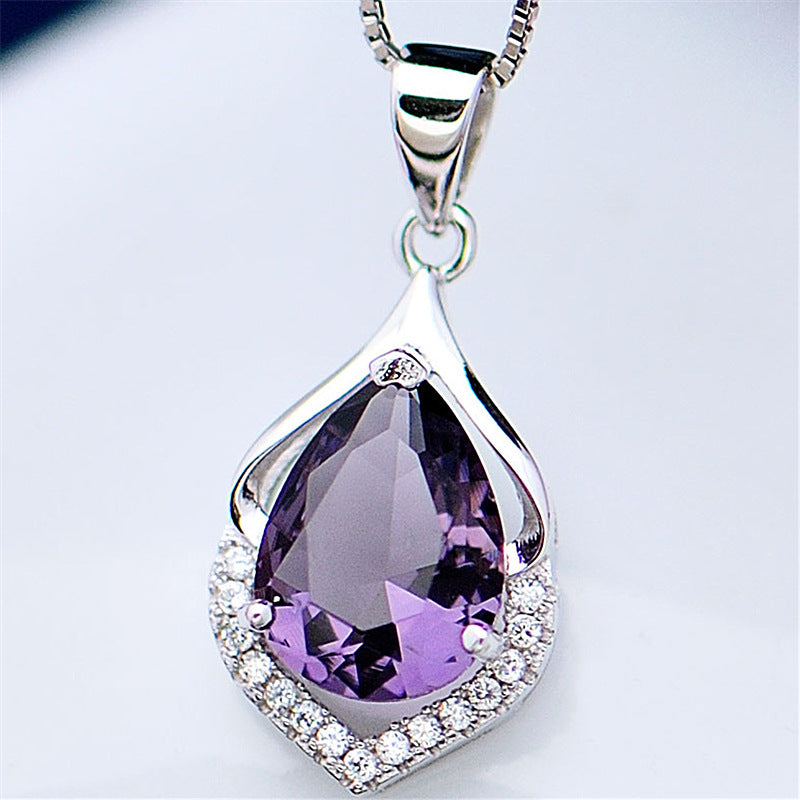 Drop-Shaped Imitation Silver Crystal Pendant Necklace