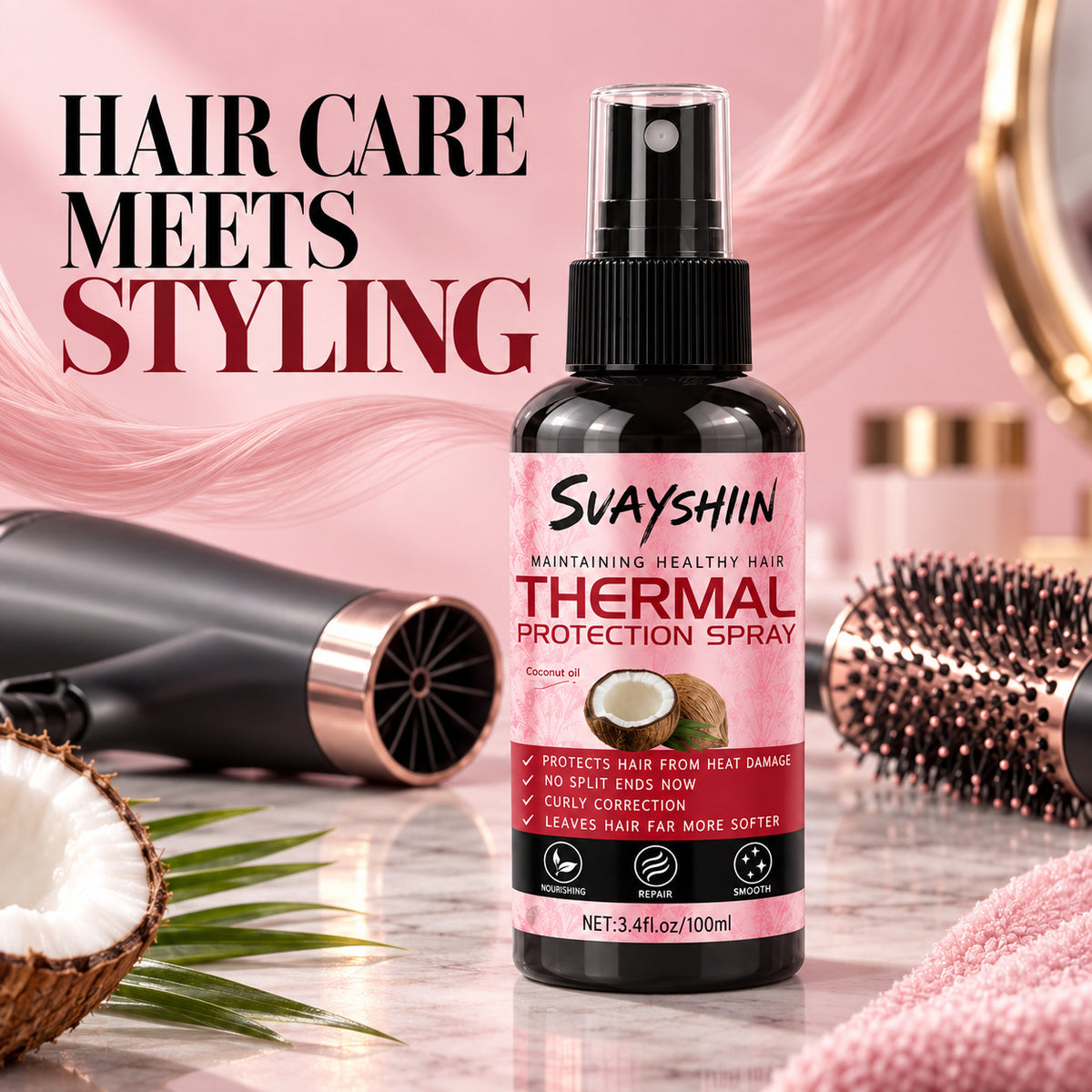 Coconut oil heat protection spray teemdrop