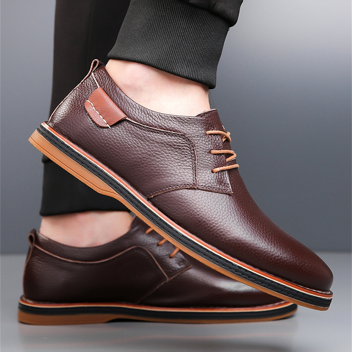 Hand-Stitched Genuine Leather Business Casual Men's Shoes with Soft Rubber Sole teemdrop
