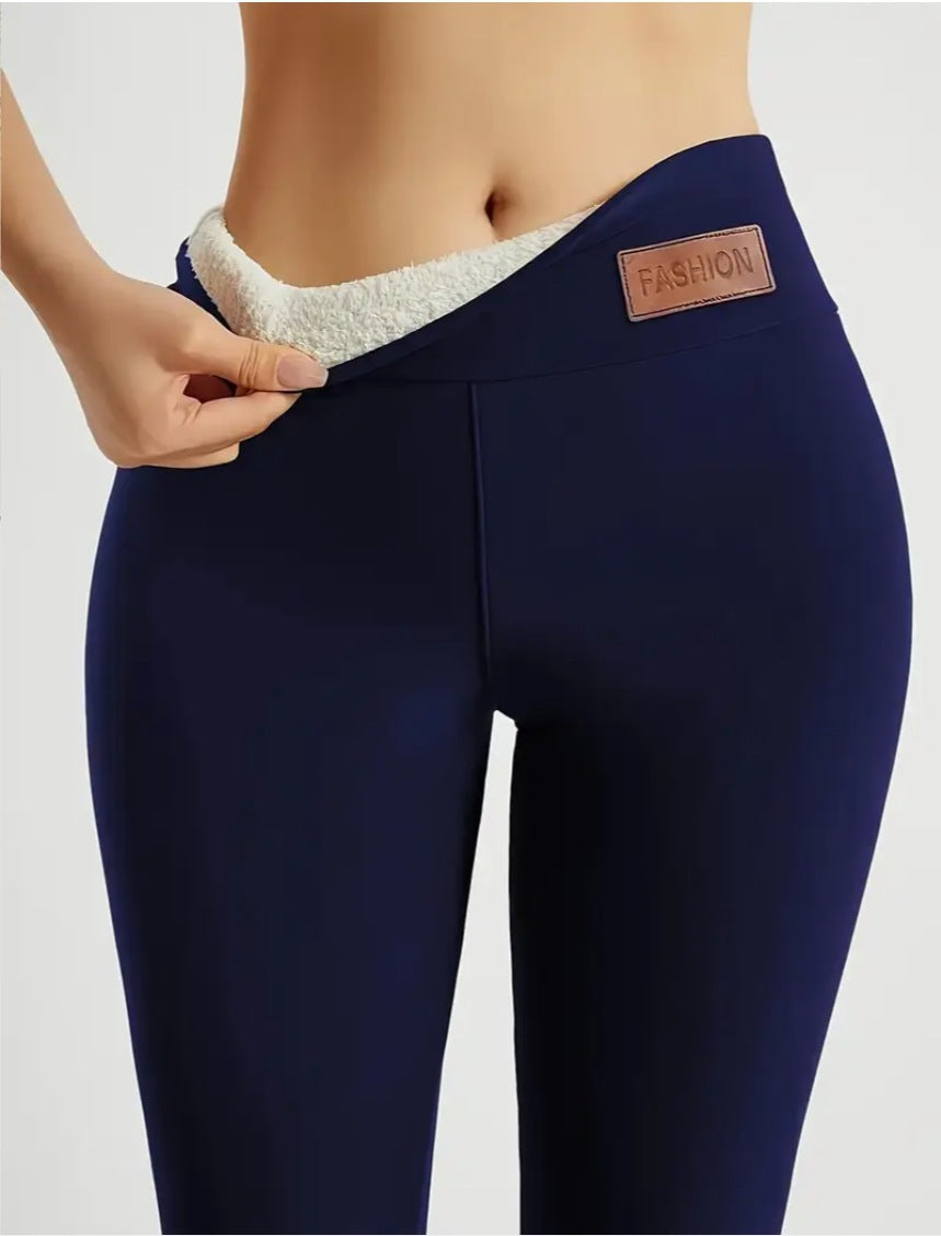 Women's Winter Fleece-Lined High-Waisted Thermal Tummy Control Leggings teemdrop
