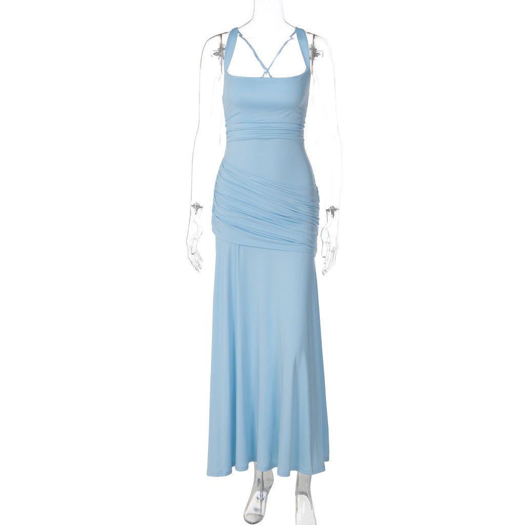 Women's Sleeveless Solid Color Bodycon Maxi Dress with Back Tie teemdrop