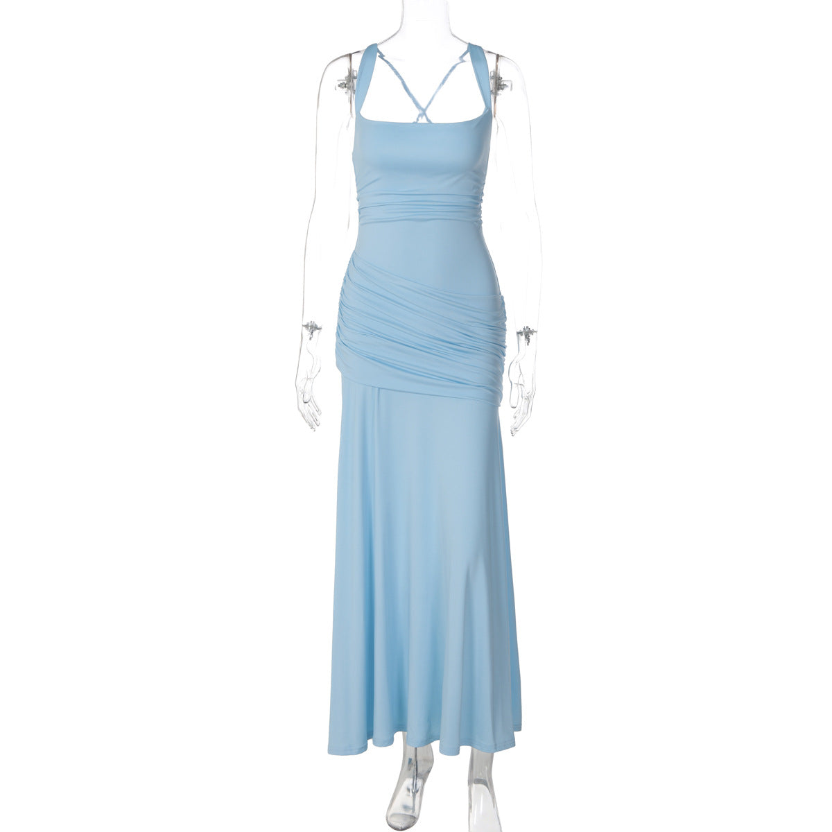 Women's Sleeveless Solid Color Bodycon Maxi Dress with Back Tie teemdrop