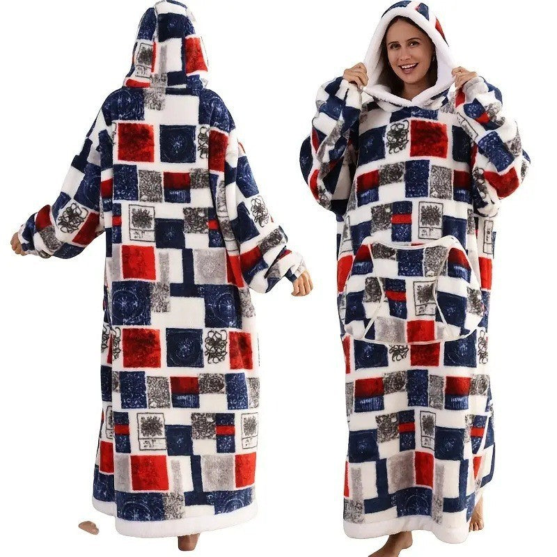 Women Men Winter Thickened Warm Hooded Blanket Pajamas teemdrop