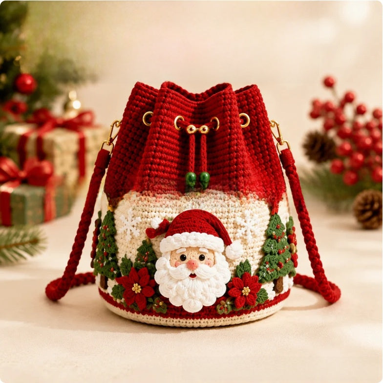 Handmade Crochet Christmas Drawstring Gift Bag Holiday Decoration teemdrop
