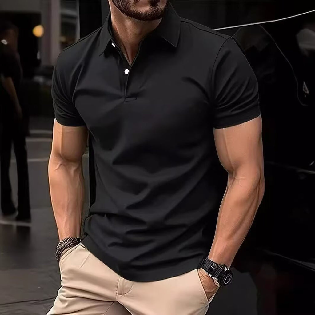 Men's Summer Short-Sleeve Slim-Fit Solid Polo Shirt teemdrop