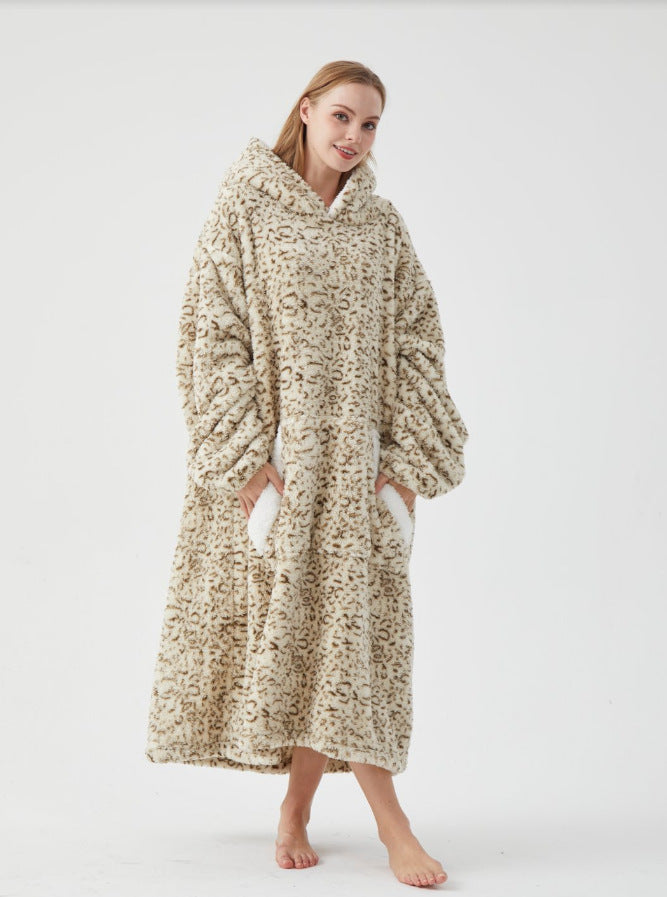 Hooded Fleece Pullover Robe Thickened Warm Loungewear teemdrop