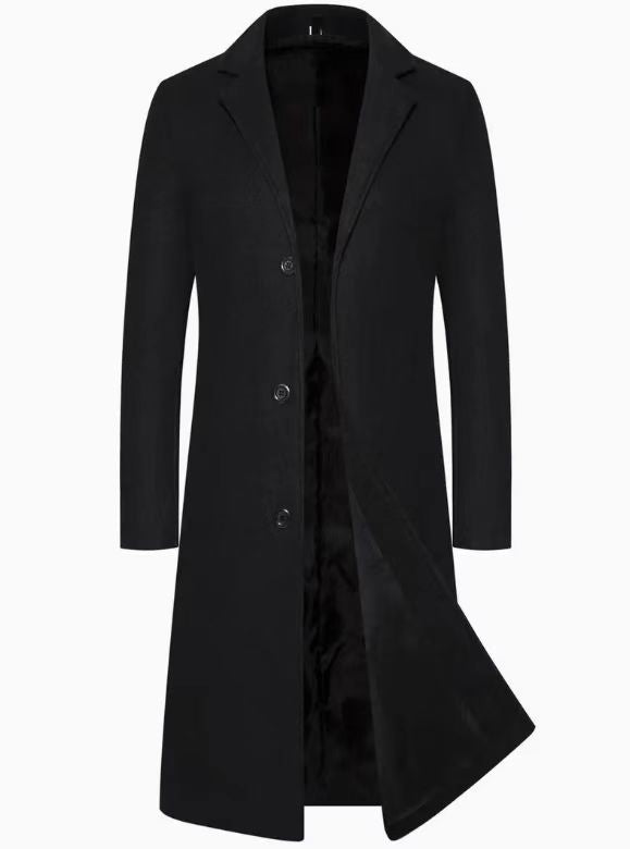 Mens Long Slim Fit British Style Trench Coat Solid Color Lapel Single Breasted teemdrop