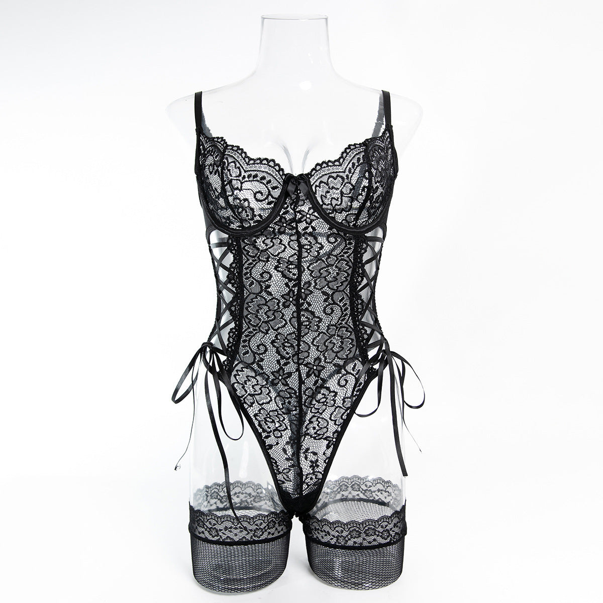 Women's Bodysuit with Lace Trim, Skin-Friendly, Adjustable Elastic Straps teemdrop