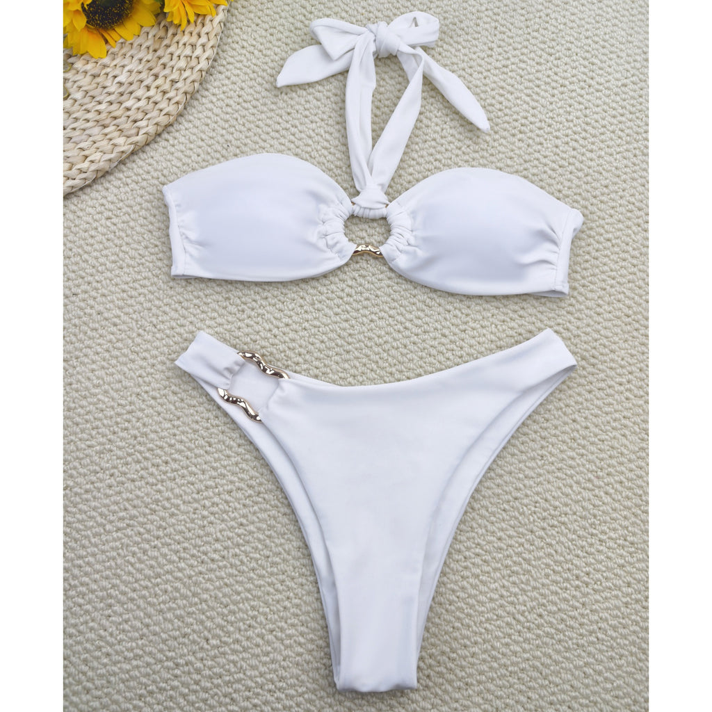Women Split Lace-Up Low Waist Bikini Swimsuit Set teemdrop