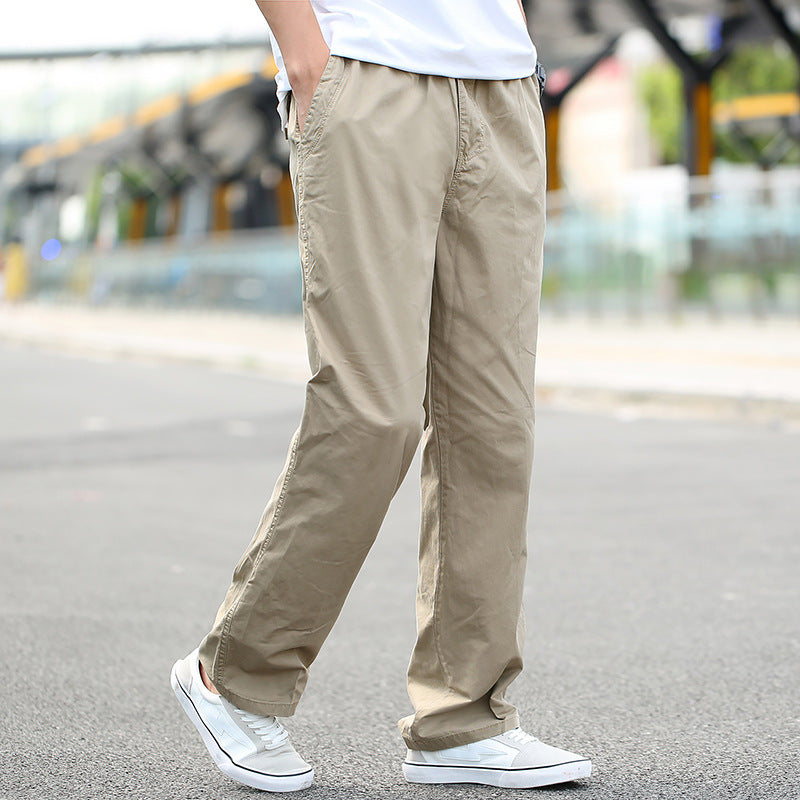 Men Pure Cotton Loose Fit Multi-Pocket Cargo Pants Breathable Straight Leg Casual Trousers teemdrop