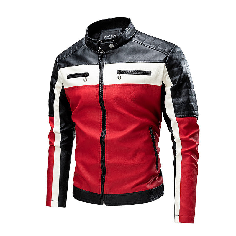 Men's button-down PU leather motorcycle jacket
