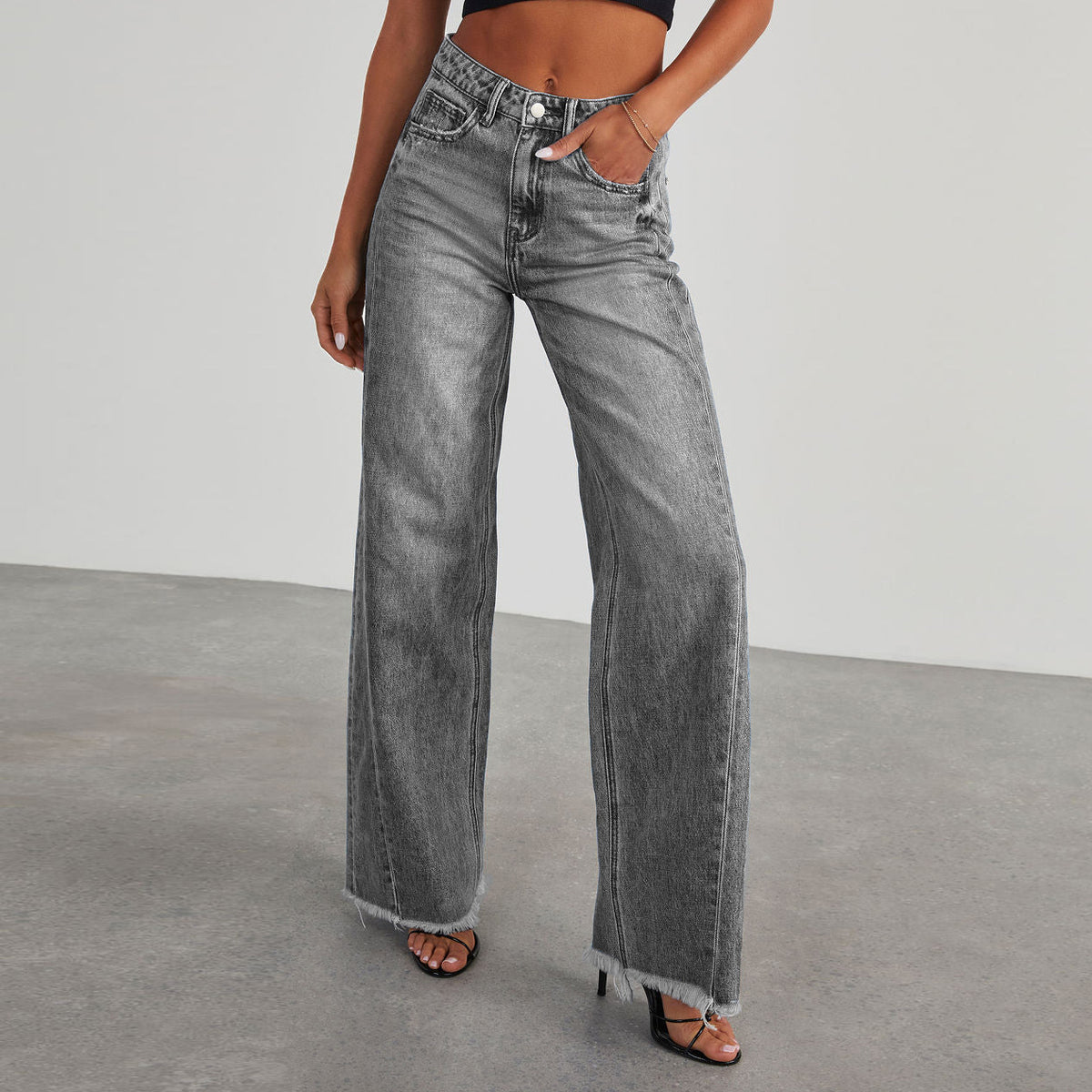 Women's denim wide-leg pants teemdrop