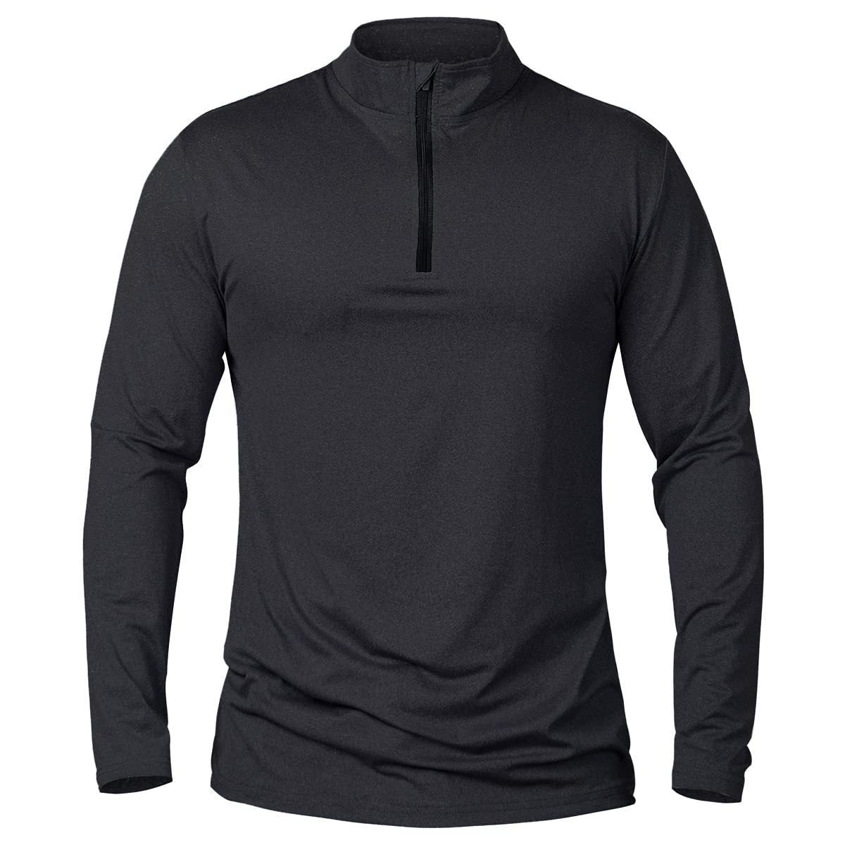 Men's Half-Zip Pullover Long Sleeve Solid Color Stand Collar Athletic Top teemdrop