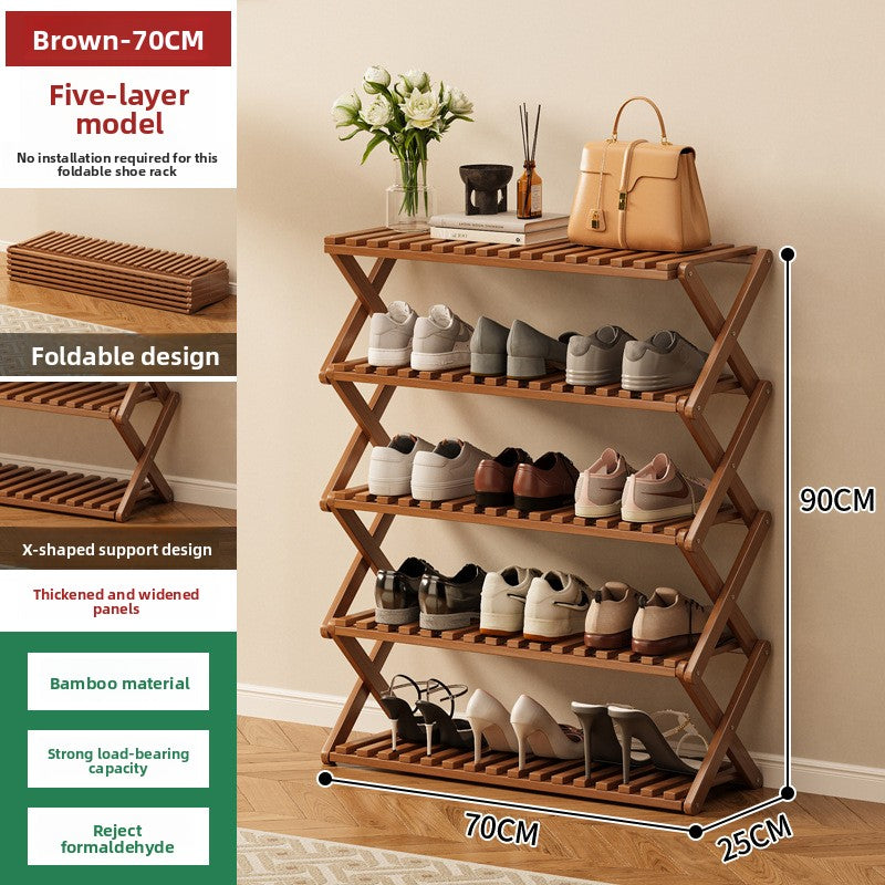 Foldable Bamboo Shoe Rack Freestanding No Assembly Multi-Tier Storage Organizer teemdrop