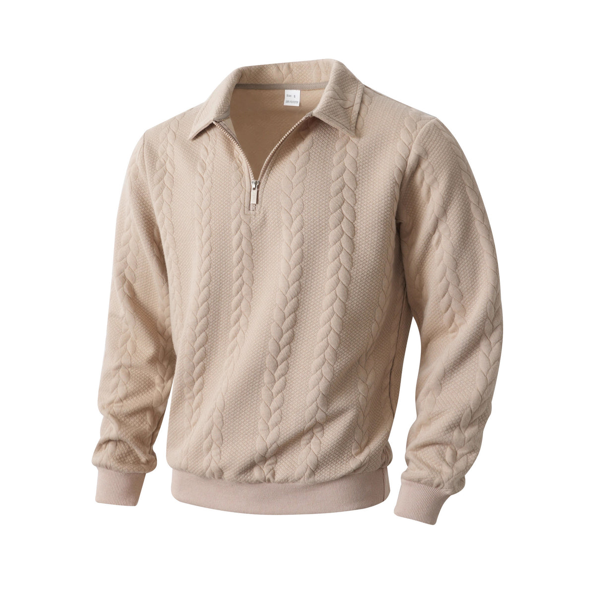 Men Jacquard Lapel Zip Up Jacket Casual Long Sleeve Sweatshirt teemdrop